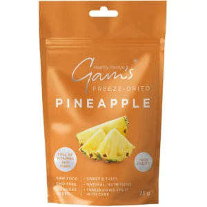 Опаковка здравословен плодов снакс Gam's Freeze-Dried Pineapple – хрупкави, златисти парченца естествено изсушен чрез замразяване екзотичен ананас без добавена захар.